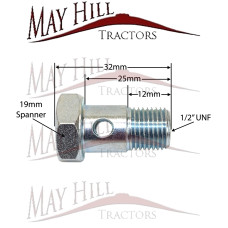 1/2" UNF x 32mm Banjo Bolt for Fuel pipe to Filter Head on Massey Ferguson 1/2" UNF x 32mm Banjo Bolt for Fuel pipe to Filter Head on Massey Ferguson